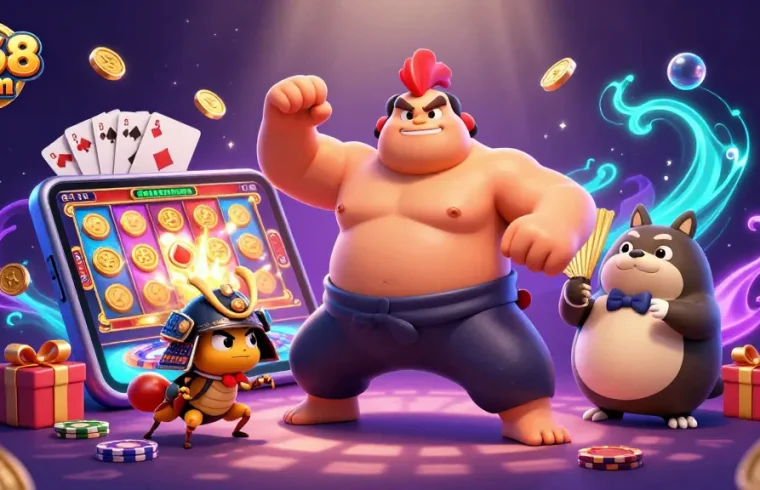 Experience thrilling bets at c168 com with a dynamic casino scene featuring a sumo wrestler and cricket in action.