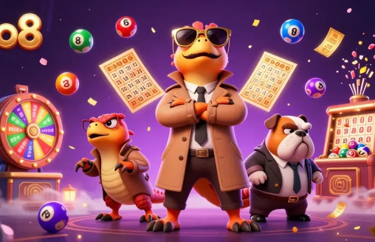 alo8 raptors entering a VIP lounge with lottery elements and dynamic casino atmosphere