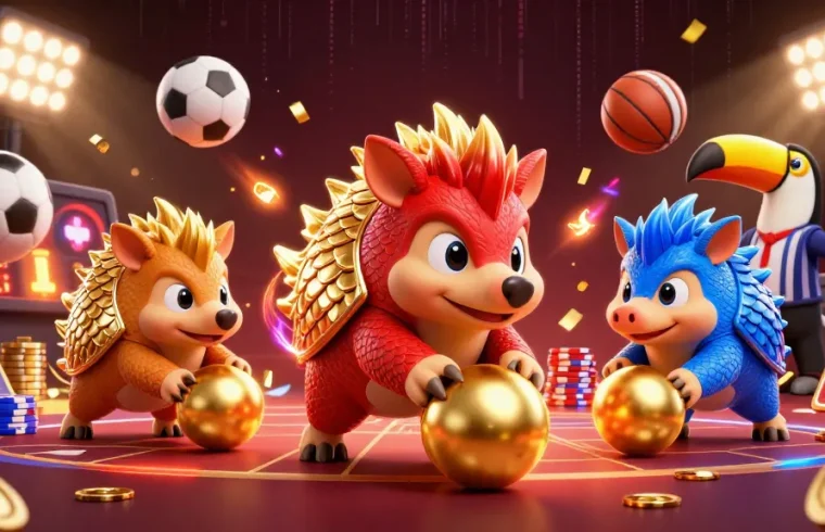 Engage in exciting gameplay at fabet with rival pangolins competing in an action-packed casino scene.