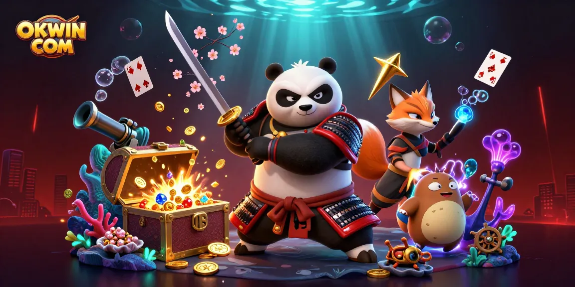 Engage with thrilling gaming at OKWIN COM, featuring samurai panda and dynamic gambling elements.