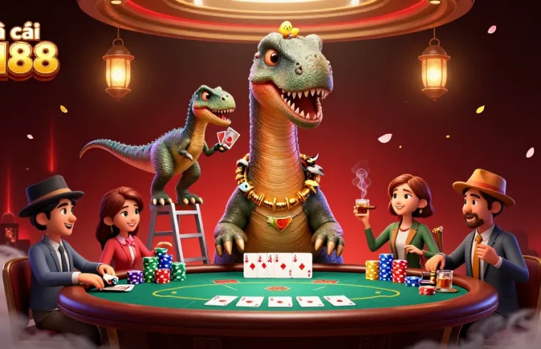 Engage in thrilling poker action at nhà cái NH88 with vibrant casino vibes and dynamic characters.