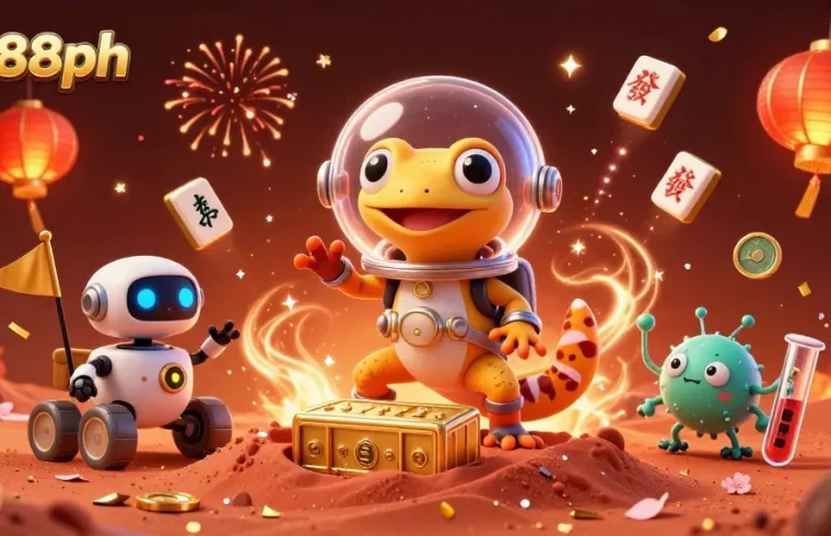 Engage in thrilling gameplay with fc188ph at the golden casino oasis on Mars, surrounded by dynamic game elements.