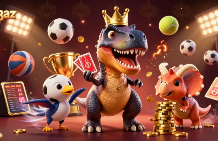 Play exciting games at sc88az with a T-Rex dealer, a pterodactyl assistant, and chips stacked high.